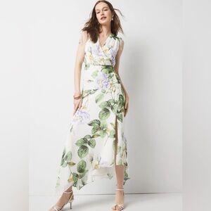 NWT WHBM Ruched Floral V-Neck Sleeveless Midi Dress Size 8